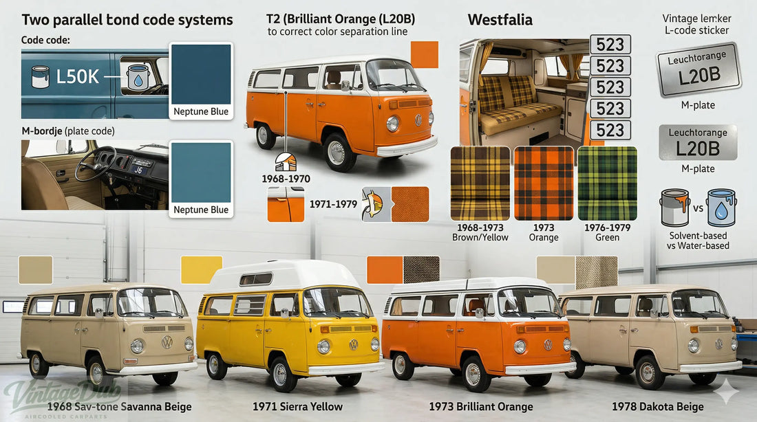 VW T2 kleuren & kleurcodes (L-codes) – Complete gids incl Westfalia