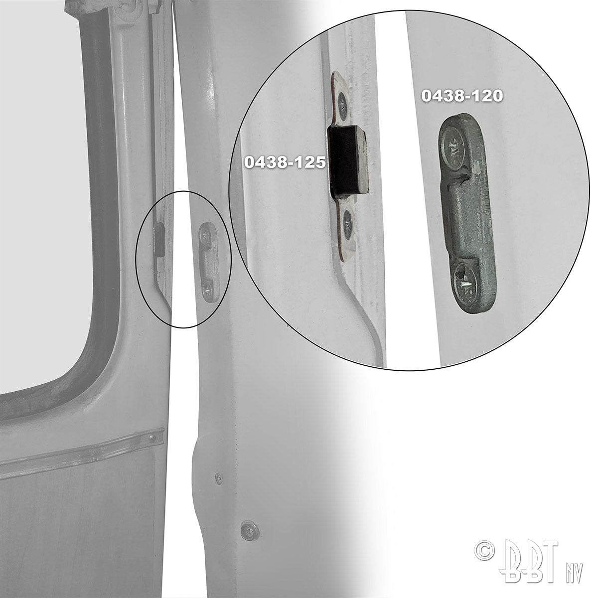 Achterklep zijgeleiding, klep detail — T1, T2