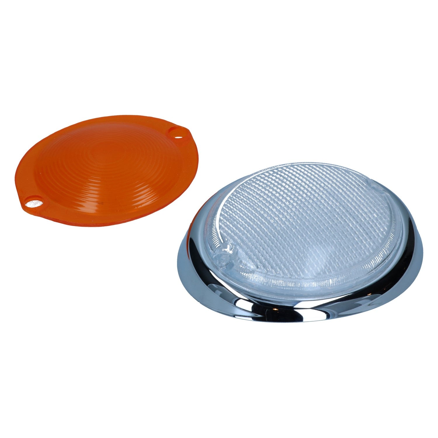Knipperlichtglas, links, wit/oranje met E-keuring detail — T1