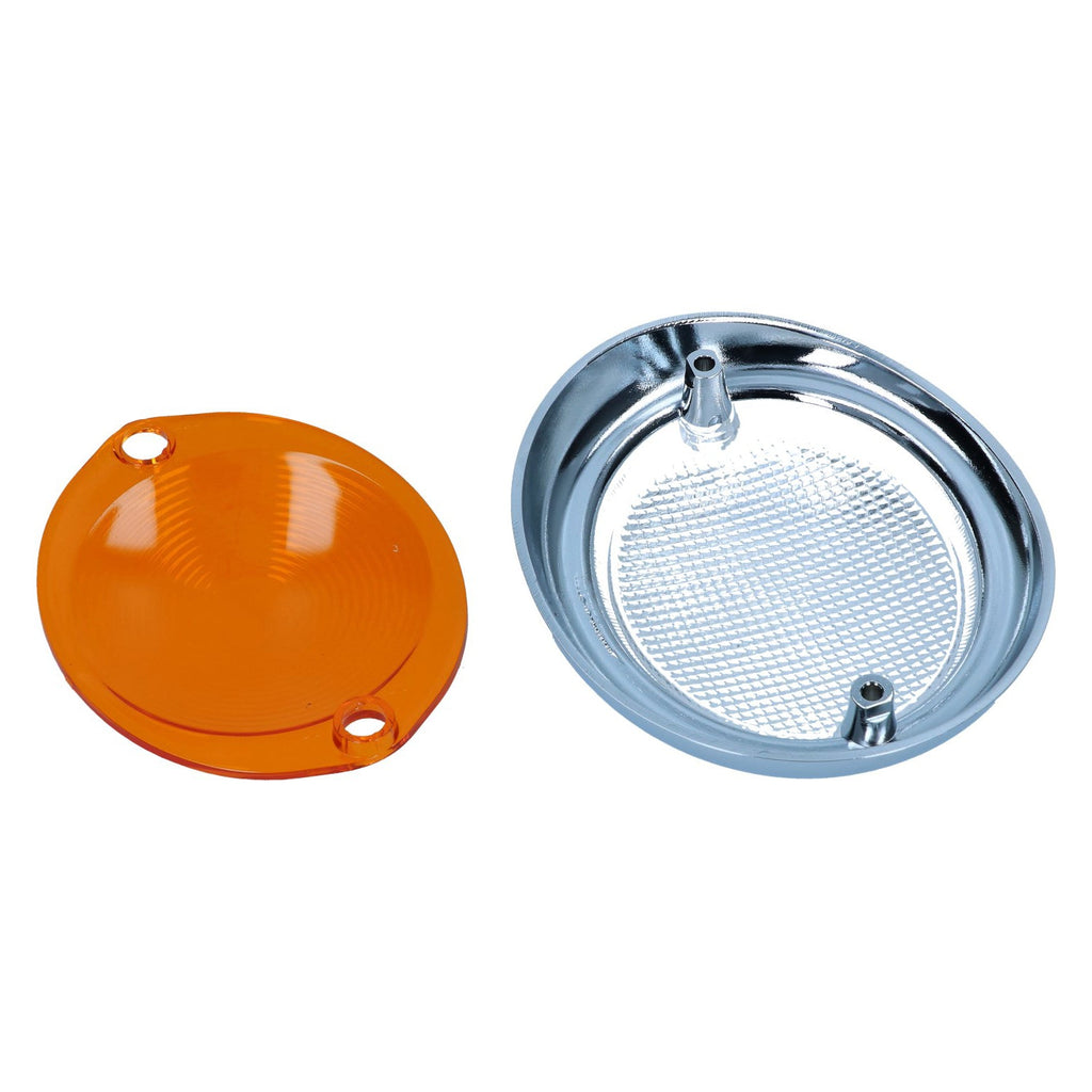Knipperlichtglas, links, wit/oranje detail — T1