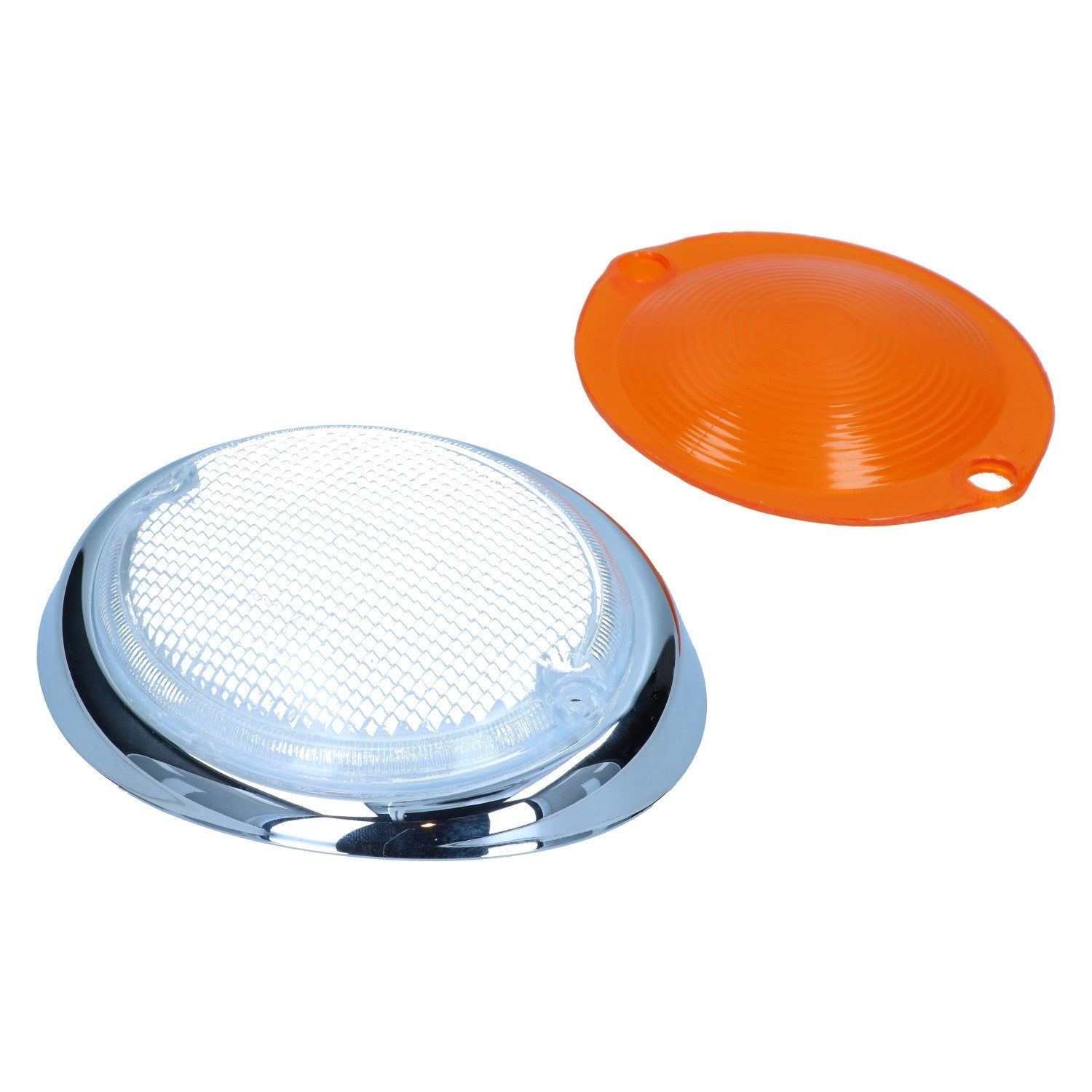 Knipperlichtglas, rechts wit/oranje met E-keuring detail — T1