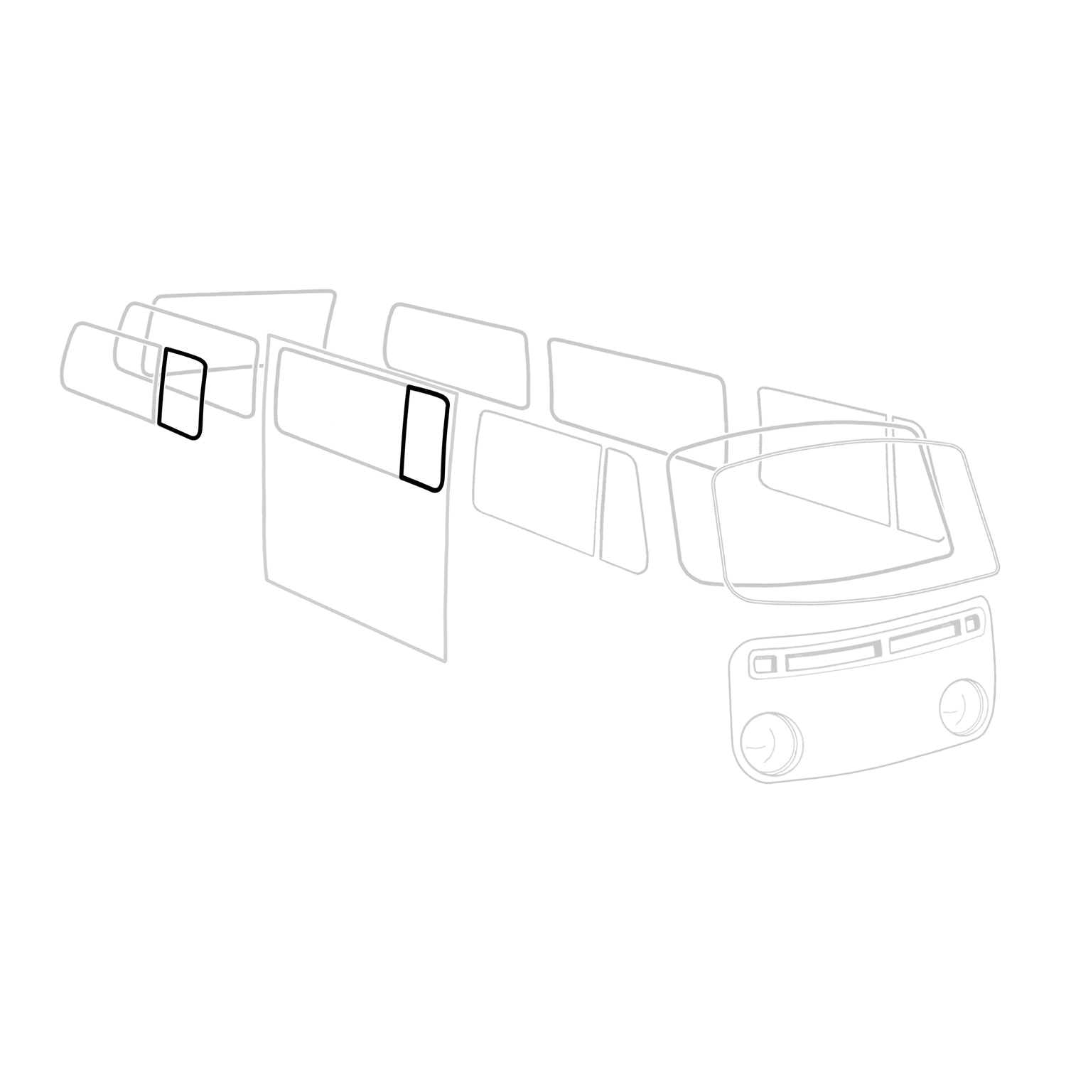 Tochtruitrubber midden & achter, L/R detail — T2