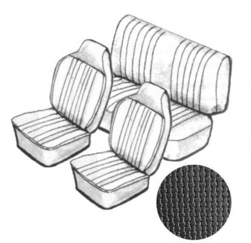 VW Kever | TMI Stoelbekleding set, met hoofdsteun, zwart basket vinyl | Kever 08/67 - 07/69 cabriolet