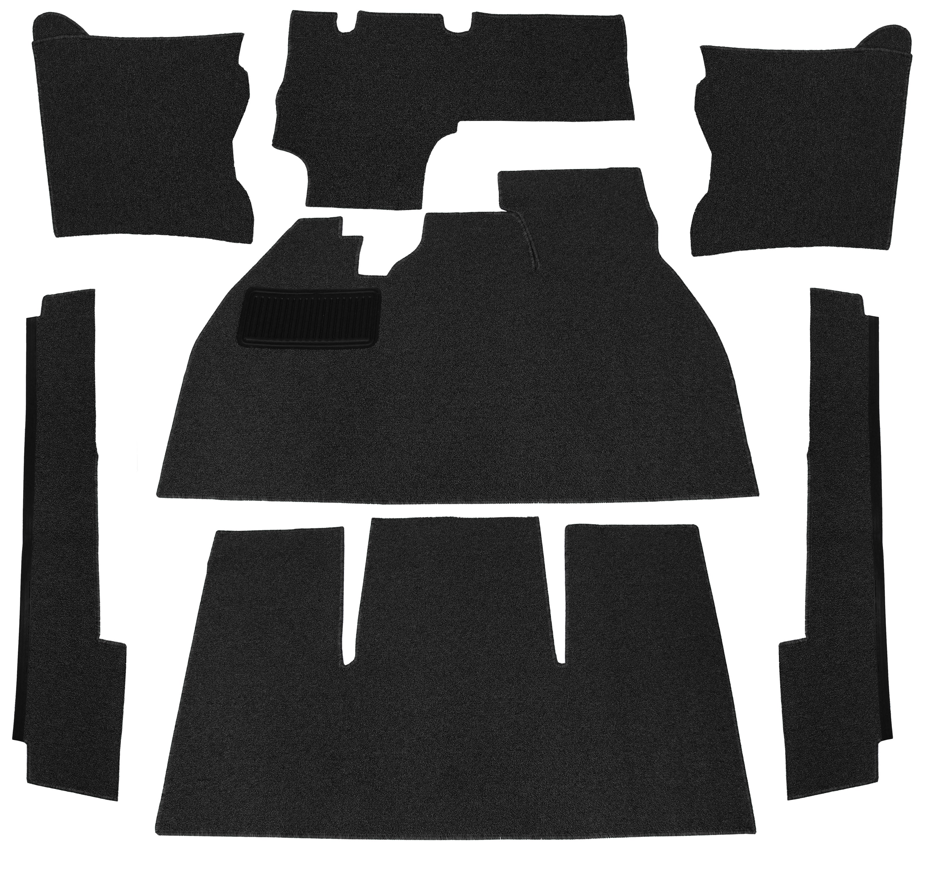 VW Kever | TMI Bouclé interieur tapijtset zwart (7-delig) | Kever sedan LHD: VW1200, VW1300 en VW1500 08/68-07/72