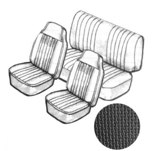 VW Kever | TMI Stoelbekleding set, met hoofdsteun, zwart basket vinyl | Kever 08/69 - 07/72 sedan
