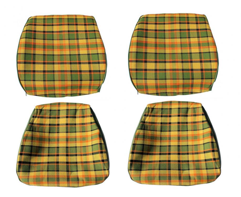 VW T2 Bus | Stoelbekleding set, geruit geel/groen/oranje, set voor twee stoelen, 08/74-07/79