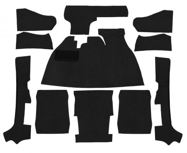 VW Kever | TMI Bouclé interieur tapijtset, zwart (11-delig) | Kever cabriolet LHD 08/72 en later