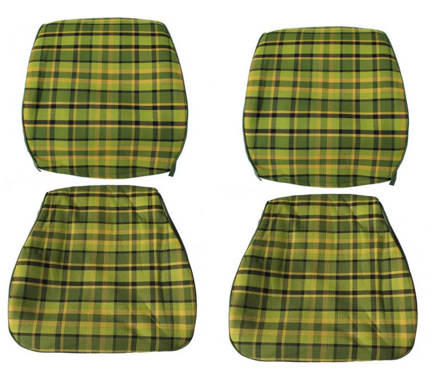 VW T2 Bus | Stoelbekleding set, geruit groen/geel, set voor twee stoelen, 08/74-07/79