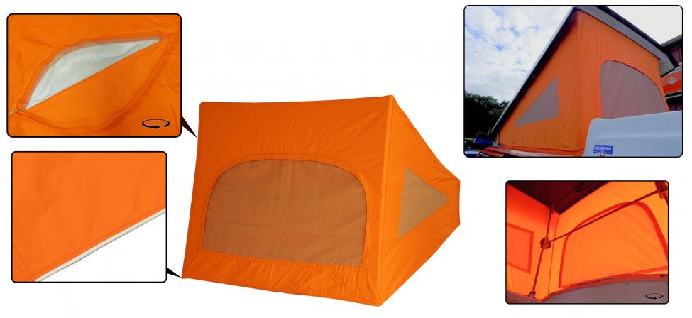 VW T2 Bus | Westfalia kantel hefdak tentdoek 3 ramen oranje, 11/73-07/79