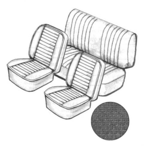 VW Kever | TMI Stoelbekleding set, zonder hoofdsteun, zwart square-weave vinyl | Kever 08/76 en later cabriolet