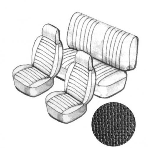 VW Kever | TMI Stoelbekleding set, met hoofdsteun, zwart basket vinyl | Kever 08/73 - 07/76 cabriolet
