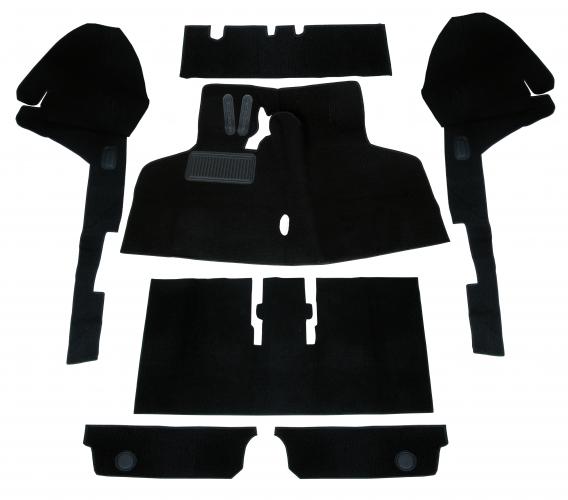 VW Type 3 | TMI Bouclé interieur tapijtset, zwart (7-delig) | Type 3 08/67 - 1972 (VIN 312 2133 000), alleen handgeschakelde versnellingsbak