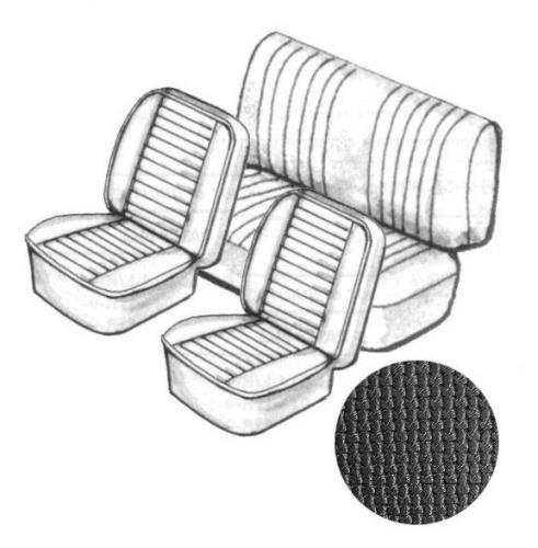 VW Kever | TMI Stoelbekleding set, zonder hoofdsteun, zwart basket vinyl | Kever 08/76 en later cabriolet