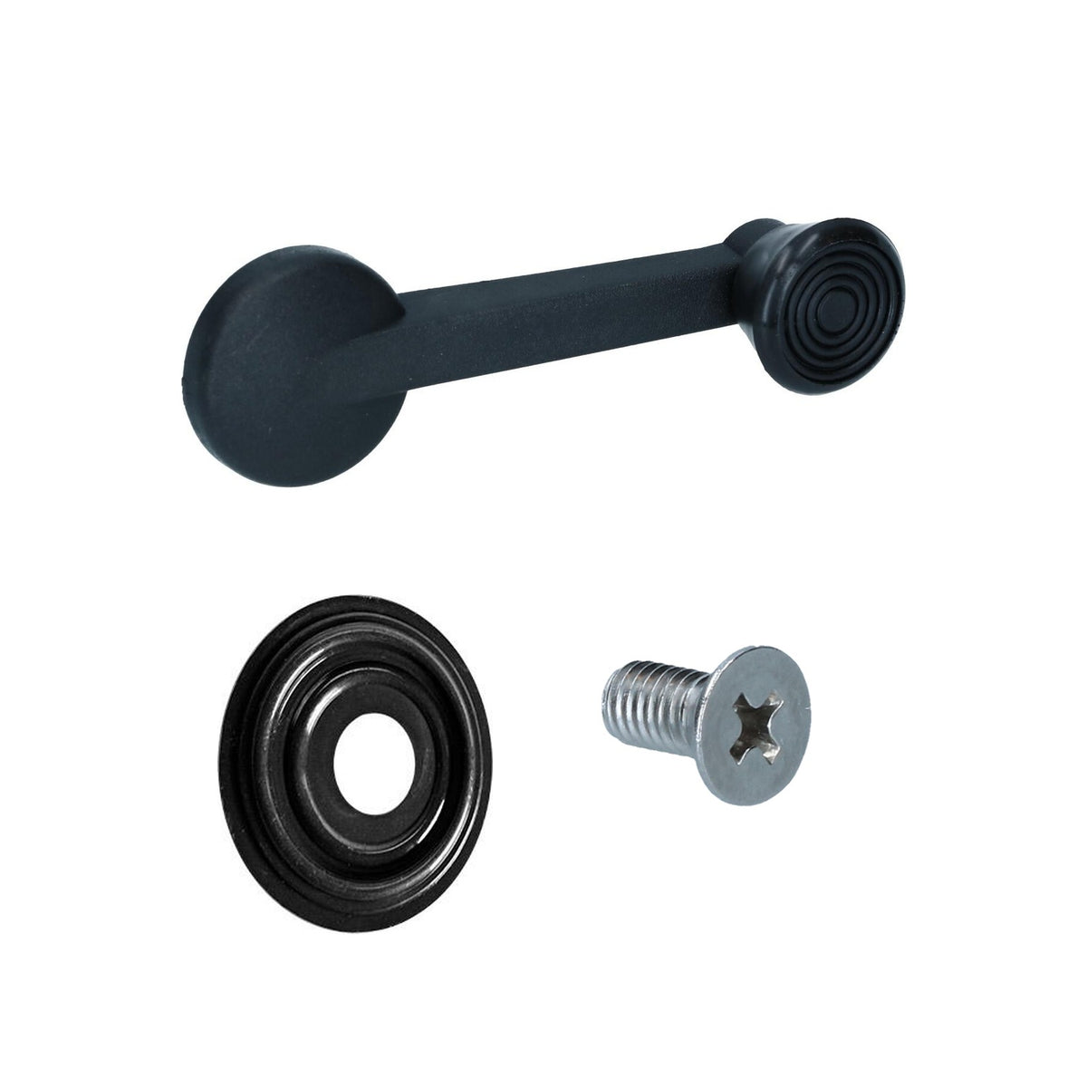 Window winder handle set with rosette, black | VW T2 Bus 08/69-07/79, Beetle, KG 08/69-07/74, Type 3 07/71- | 111 837 581J + 111 837 595A